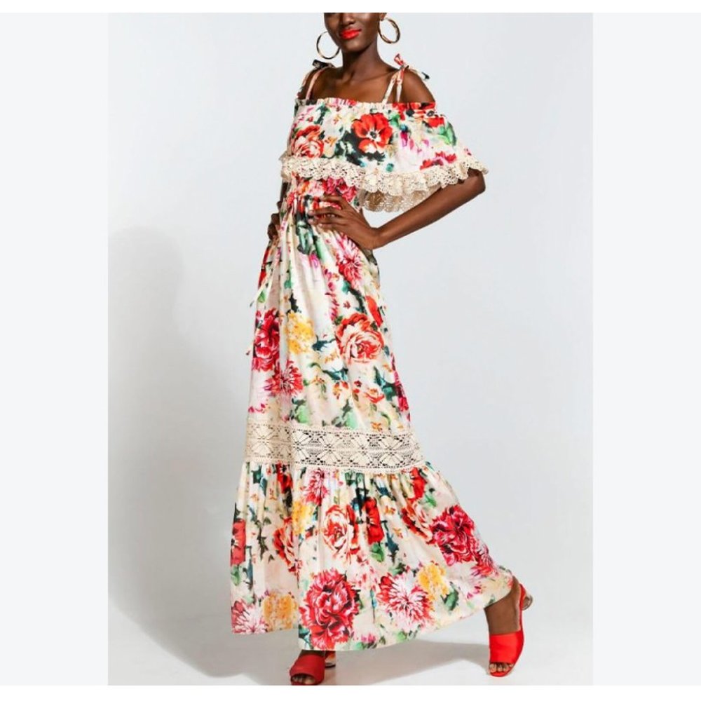 AccessFashion Off-Shoulder Floral Maxi Dress